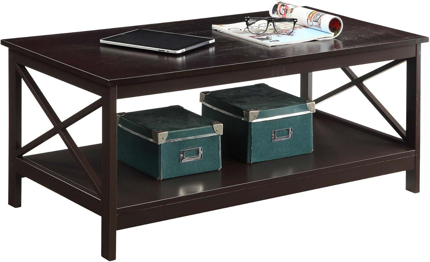Convenience Concepts Oxford Coffee Table with Shelf in Espresso Wood Finish