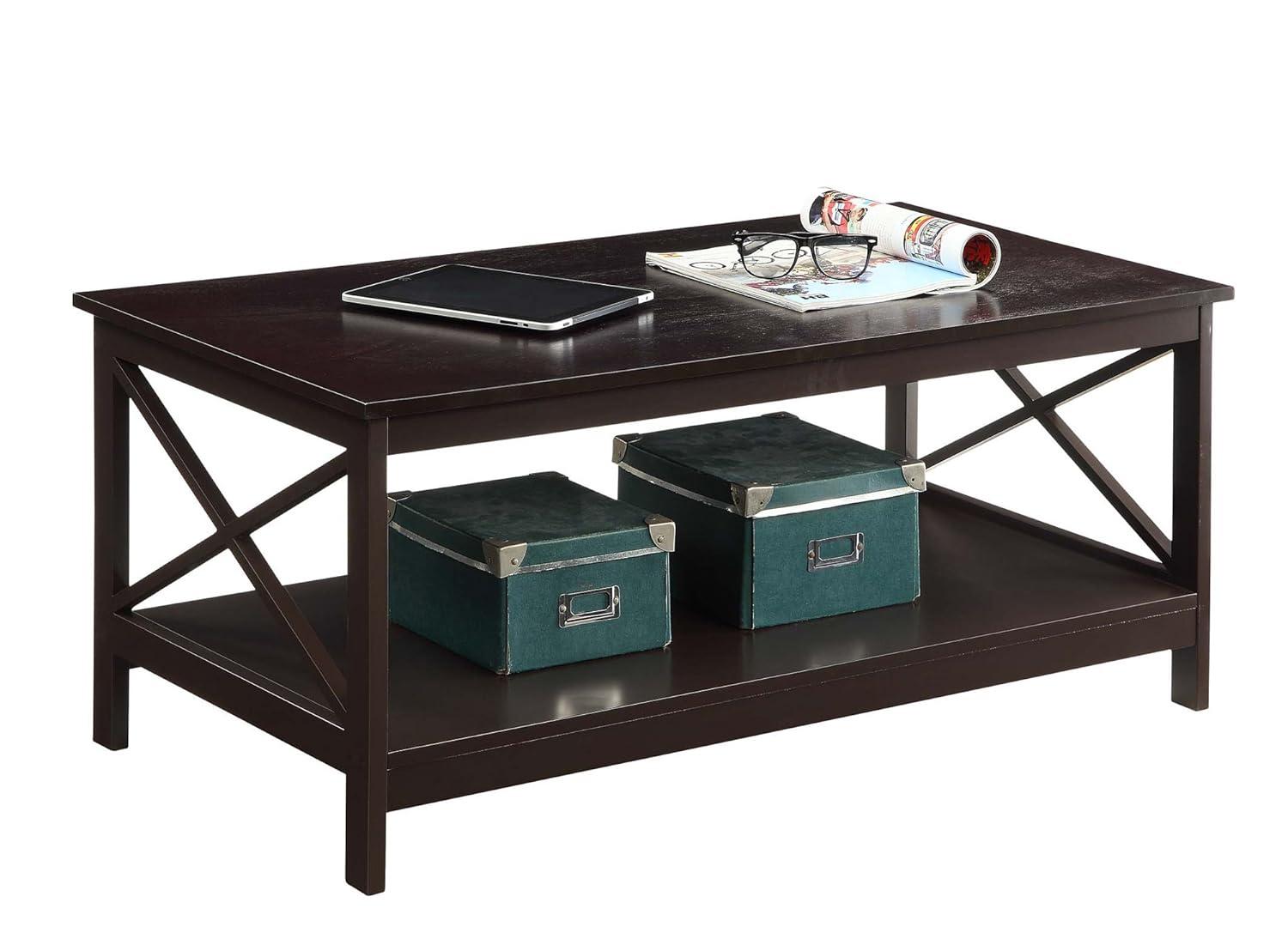 Convenience Concepts Oxford Coffee Table with Shelf in Espresso Wood Finish
