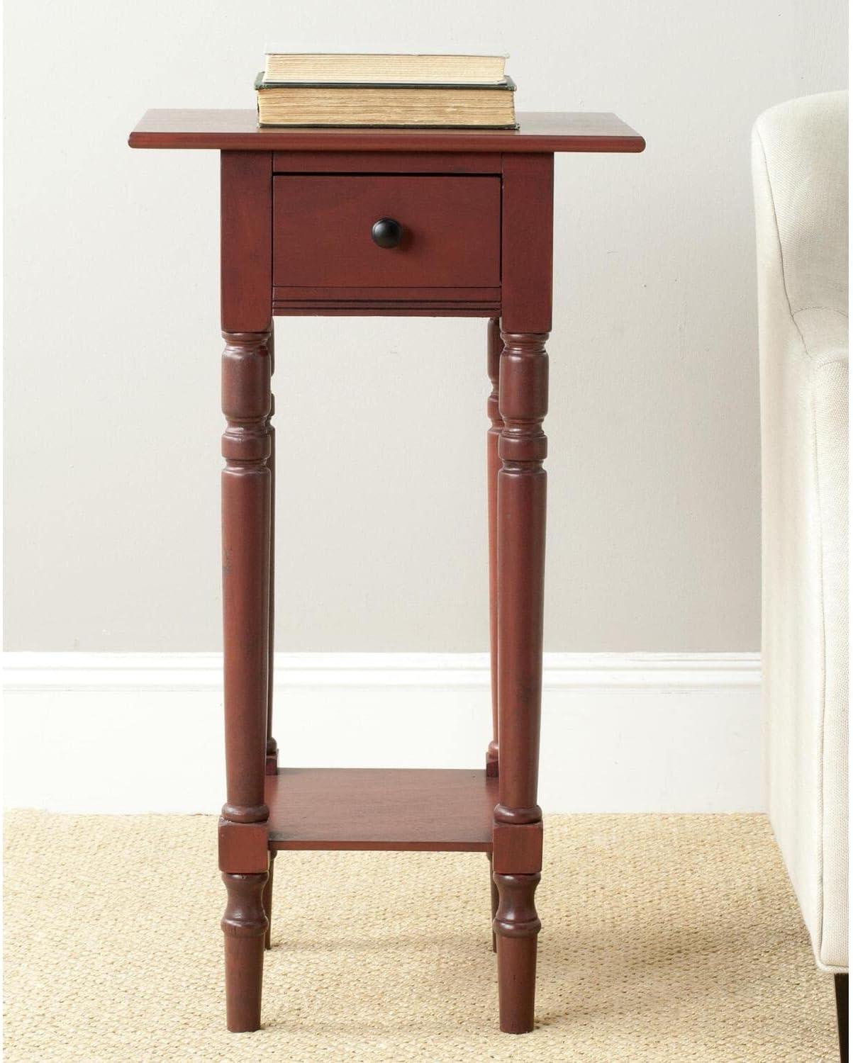 Transitional Distressed Cream Pine Wood End Table with Storage