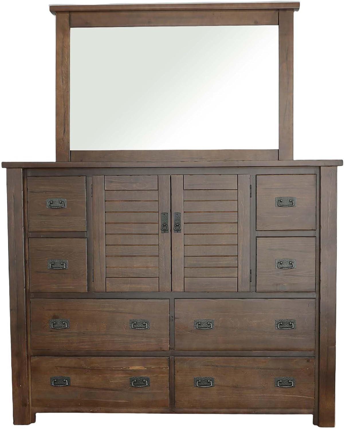 Progressive Furniture Trestlewood Wood Dresser & Mirror Mesquite Pine Brown