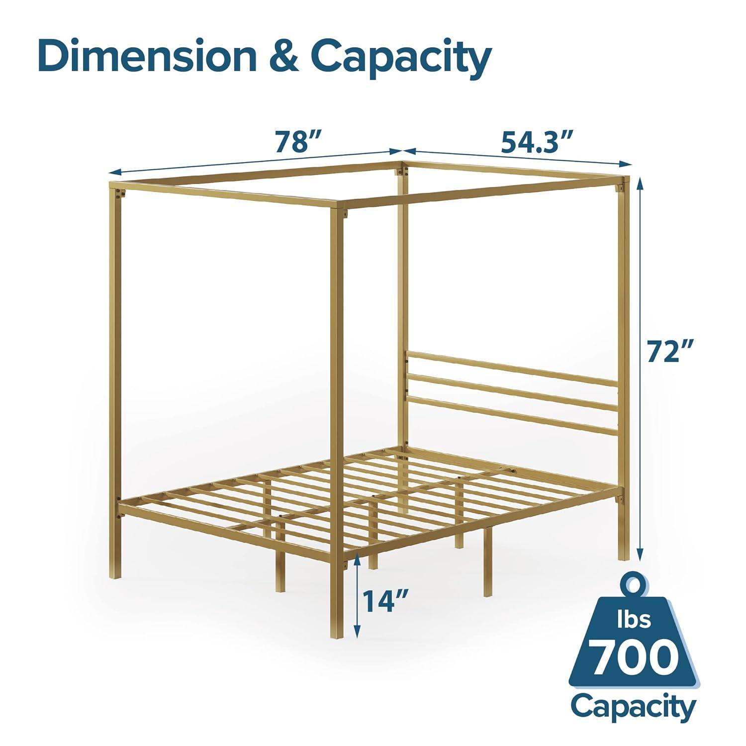 Zinus Patricia 72" Gold Metal Canopy Platform Bed Frame, Full