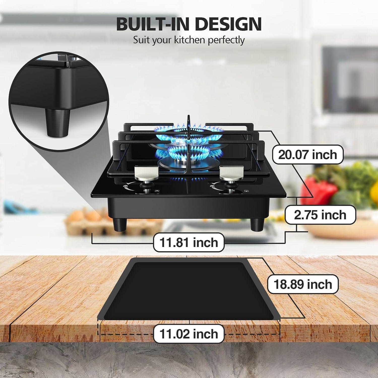 Stainless Steel 2 Burner Propane Gas Cooktop with Ceramic Surface