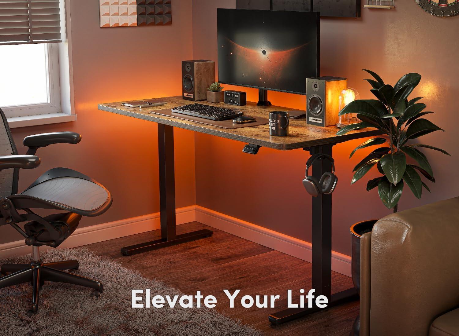 edx Electric Standing Desk, Height Adjustable Desk, 55 x 24 Inches Ergonomic Stand up Desk with Memory Preset and T-Shaped Metal Bracket for Home Office