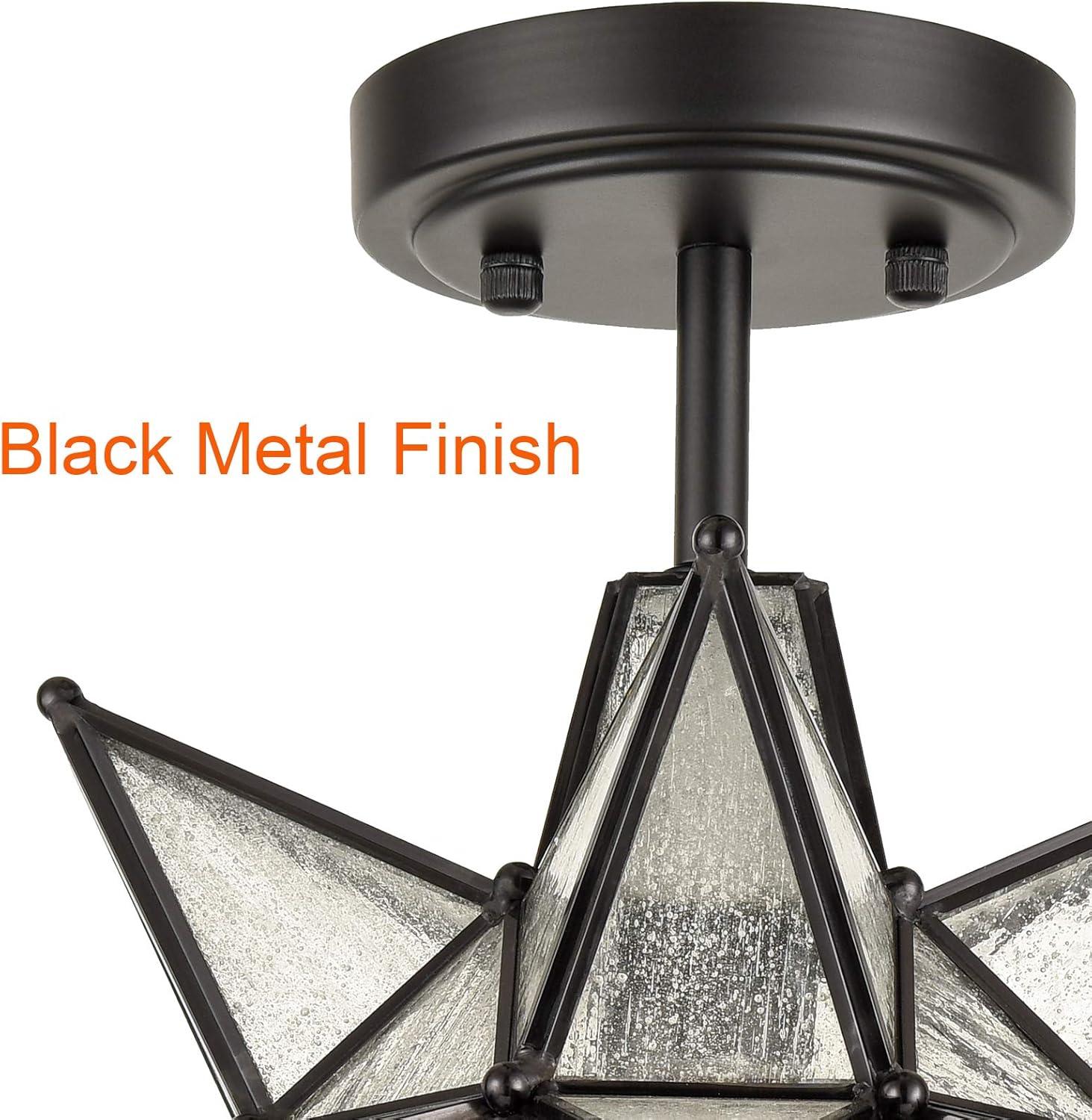 TANMAO  10-Inch Moravian Star Ceiling Light, Boho Moroccan Lamp with Seeded Glass Shade, Moravian Star Ceiling Light Modern Brass Flush Mount Lights for Office, Living Room, Dining Room, Kitchen