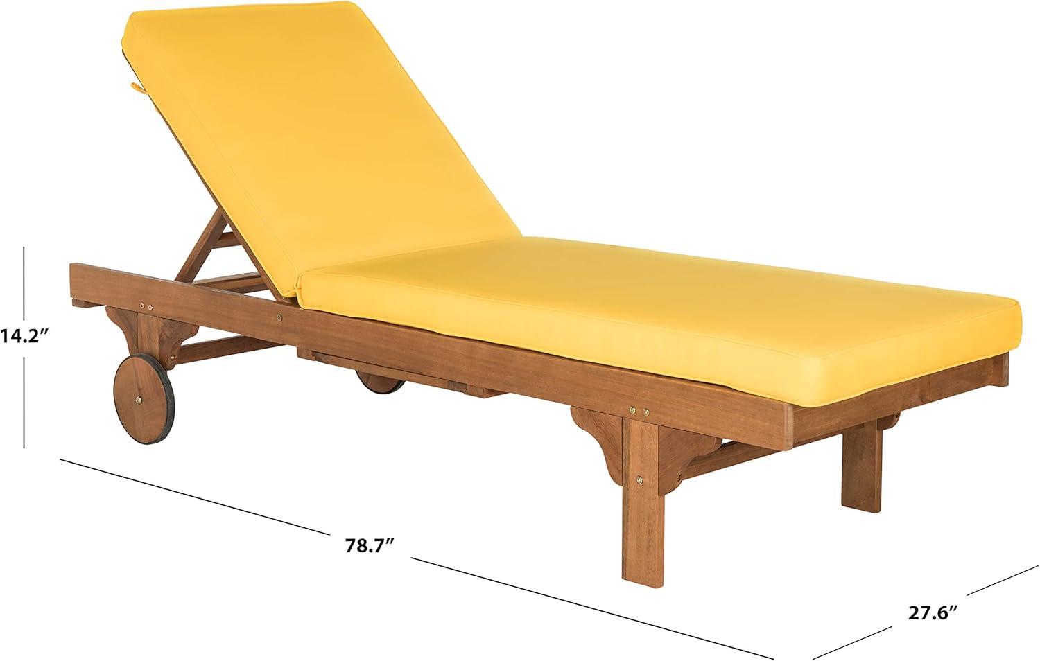 Natural Yellow Eucalyptus Wood Armless Chaise Lounger with Cushions