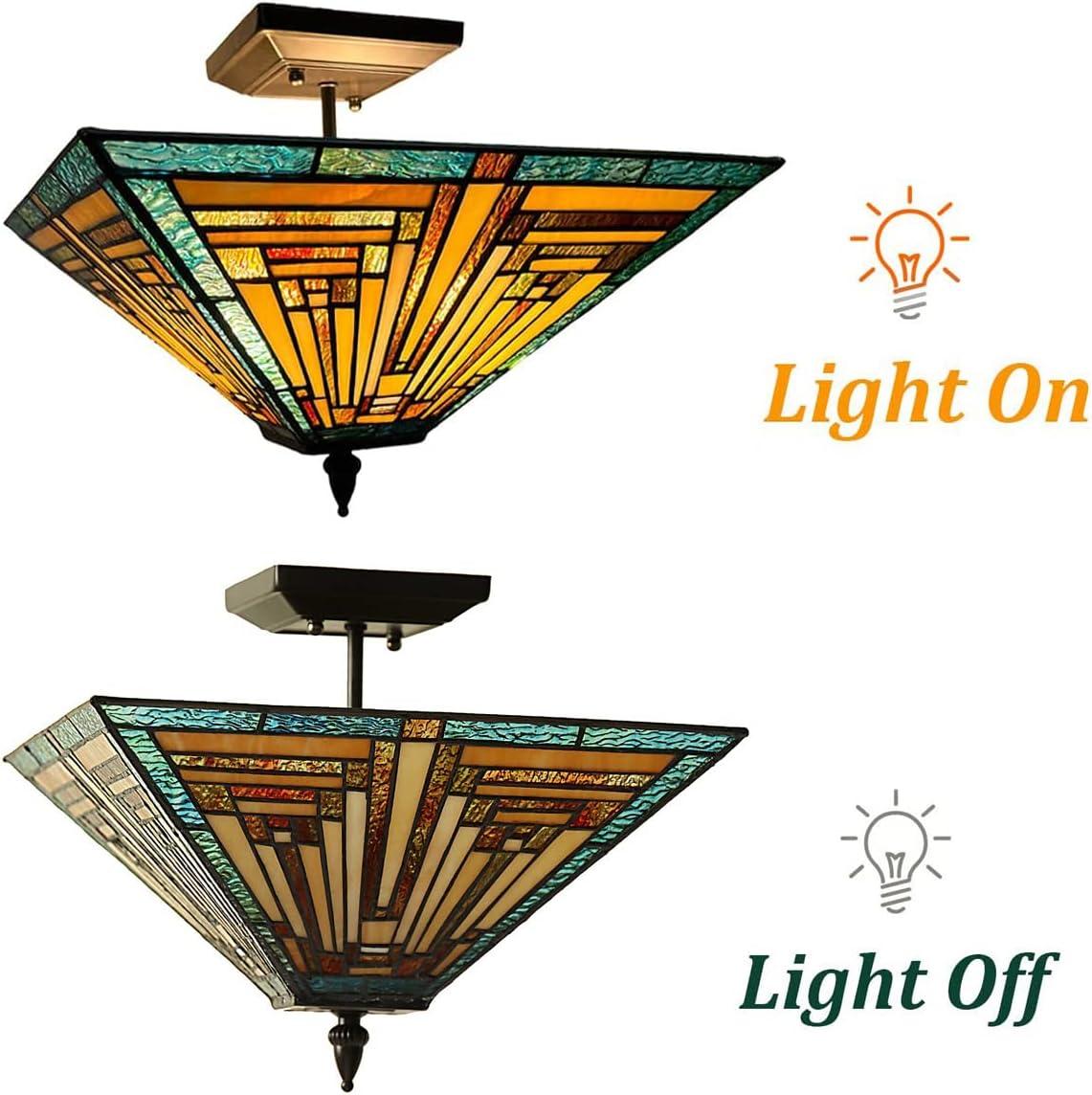 Chloe Lighting Innes Tiffany-Style 2 Light Mission Semi-Flush Ceiling Fixture 14" Shade