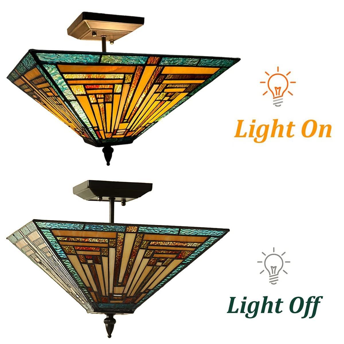 Chloe Lighting Innes Tiffany-Style 2 Light Mission Semi-Flush Ceiling Fixture 14" Shade