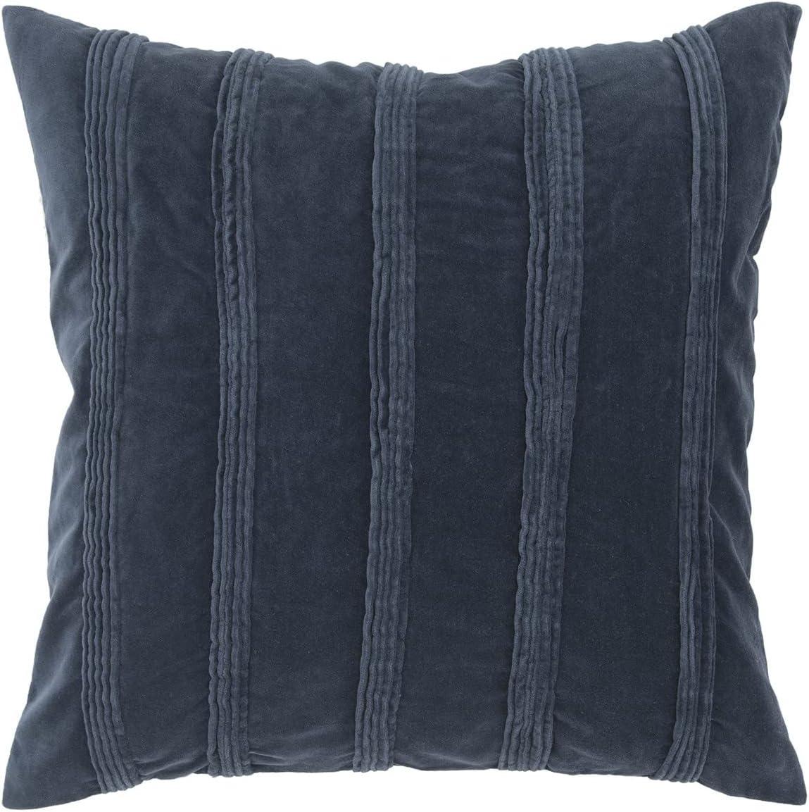 Navy Cotton Velvet Textural Striped Square Throw Pillow