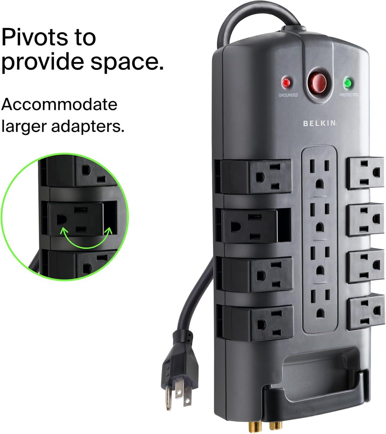 Belkin 12-Outlet Pivot-Plug Surge Protector with 8-Foot Cord, BP112230-08