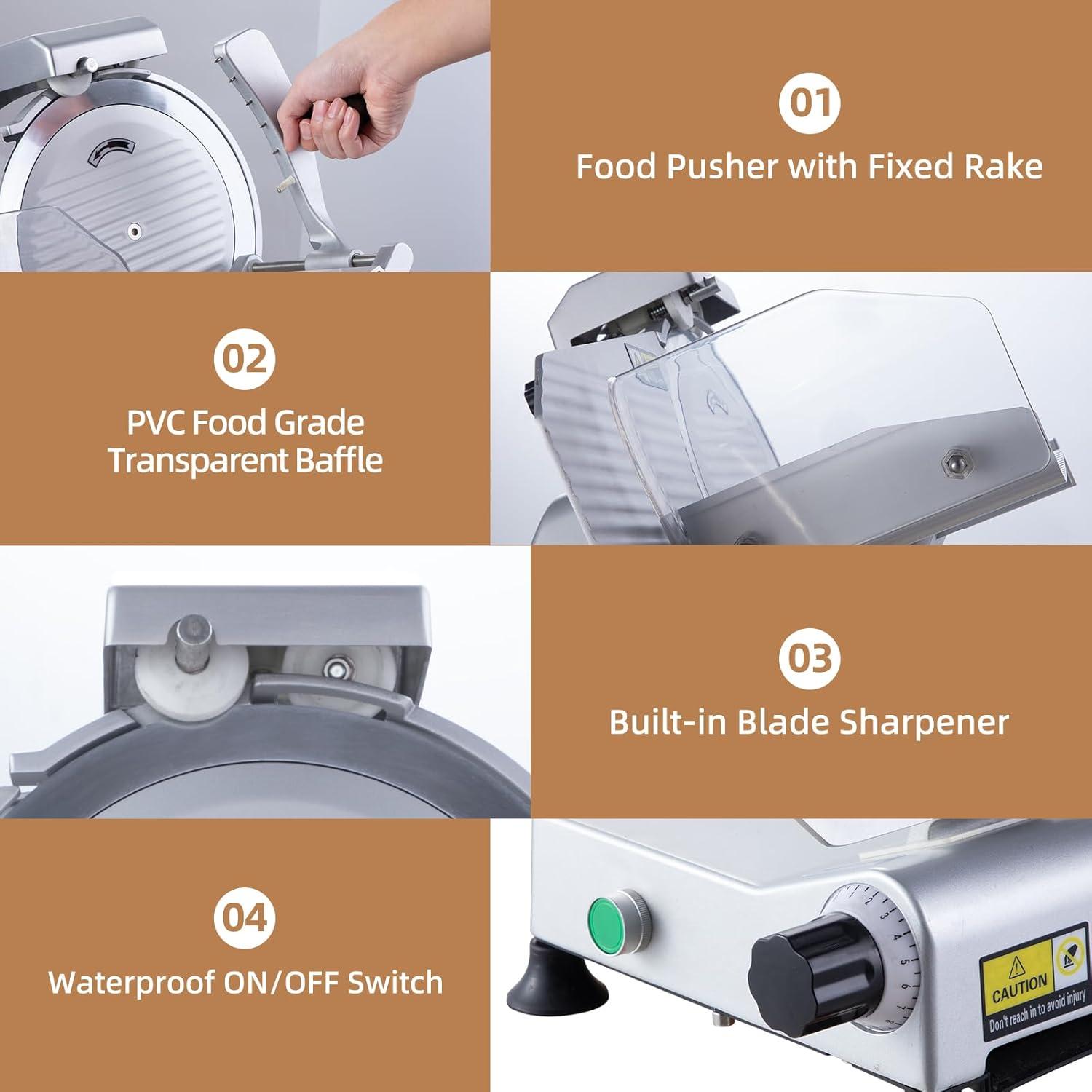 Fashionwu Fashionwu  Commercial Electric Meat Slicer 10" Food Cutter 240W Frozen Deli Slicer Machine