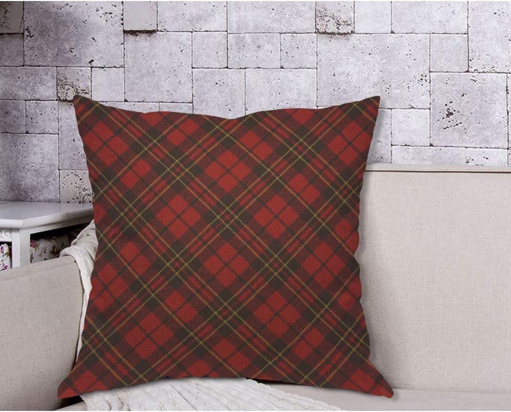 Red and Brown Cotton Plaid Throw Pillow Cover 18x18 Inch