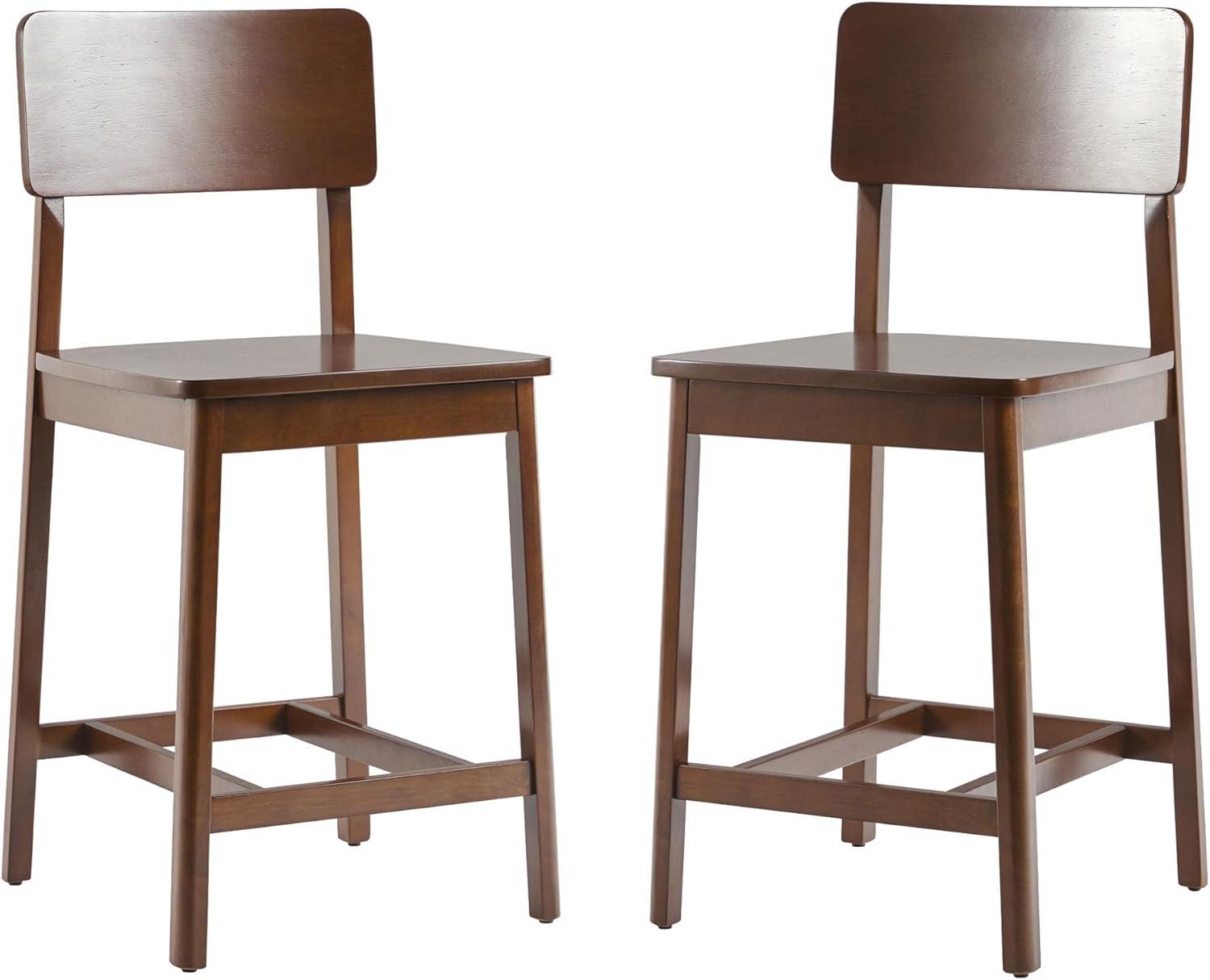 Walker Edison Walnut Adjustable Solid Wood Counter Stools, Set of 2