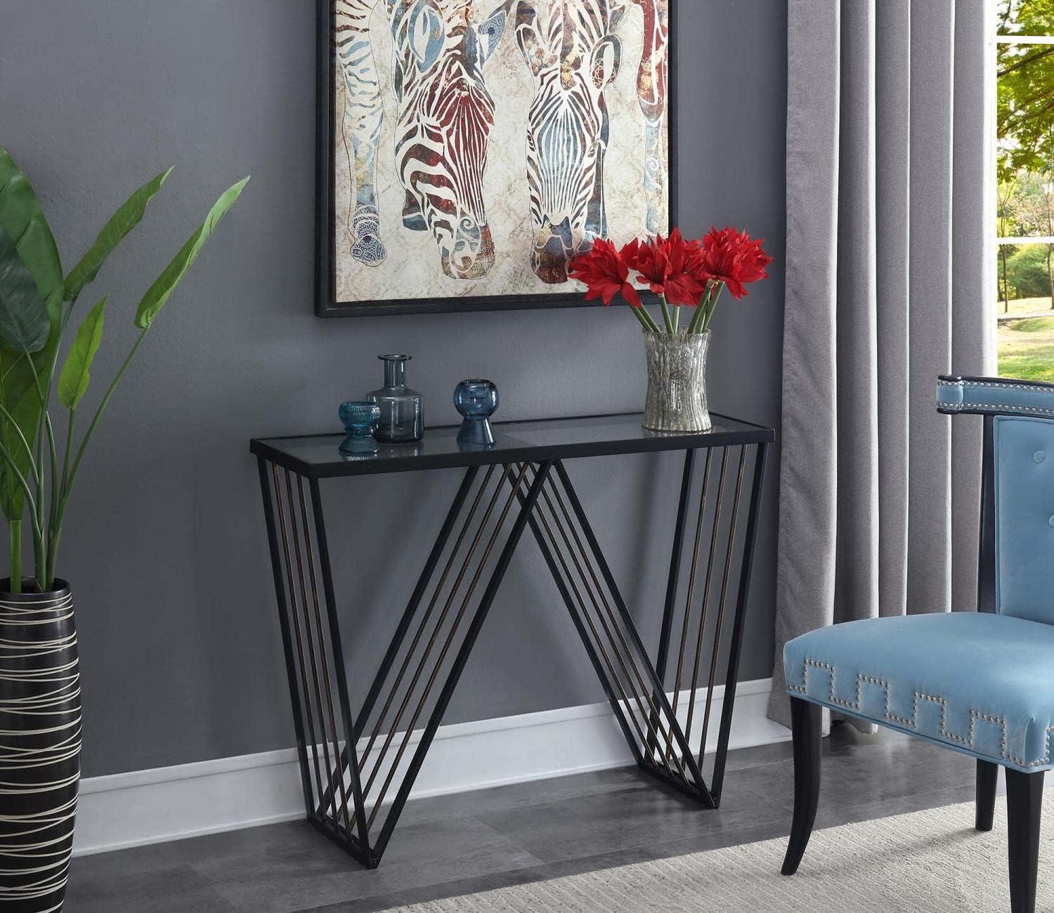 Venus Black Metal and Glass Console Table with Storage