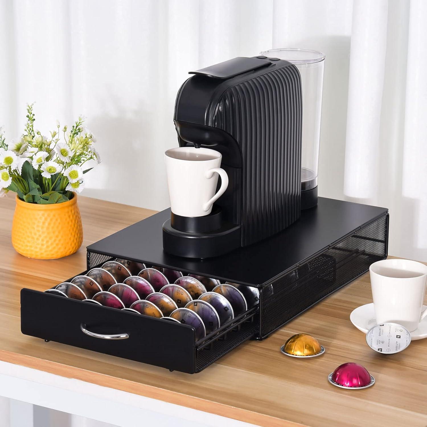 Coffee Pod Holder Storage Drawer Compatible With Nespreso Vertuoline/Lavazza Blue Capsules,40 Capacity Coffee Pods Storage Organizer for Vertuoline Pods for Coffee Station, Black.