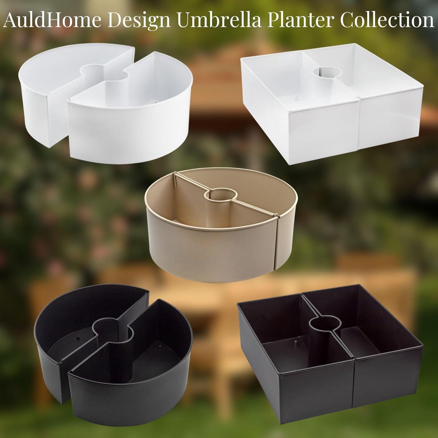 AuldHome Design White Square Umbrella Planter for Patio Table, Enamelware Rectangle Planter Pots Set