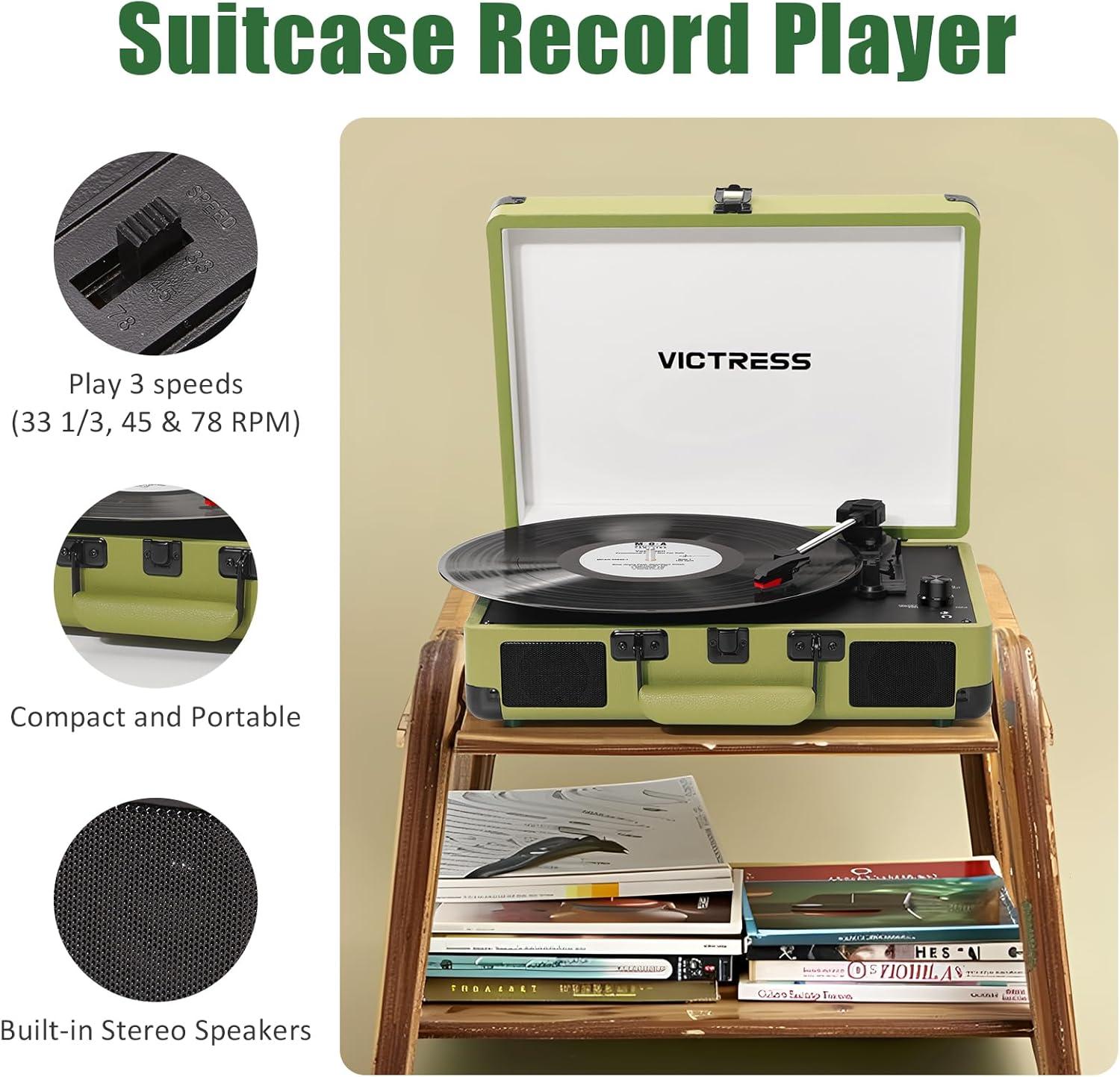 Victrola Journey 3-Speed Bluetooth Suitcase Record Player - Mint