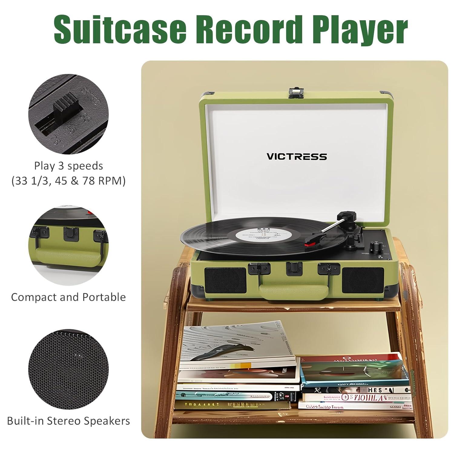 Victrola Journey 3-Speed Bluetooth Suitcase Record Player - Mint: Belt Drive Turntable