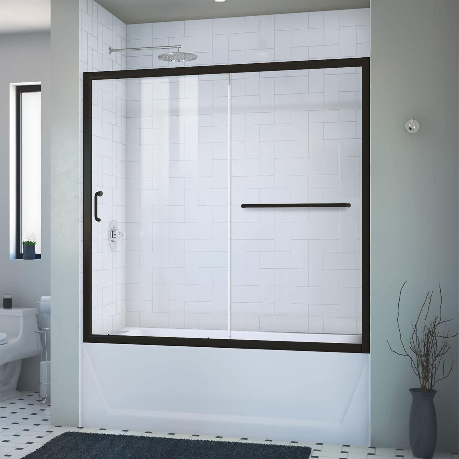 Infinity-Z 56-60" Matte Black Semi-Frameless Sliding Tub Door