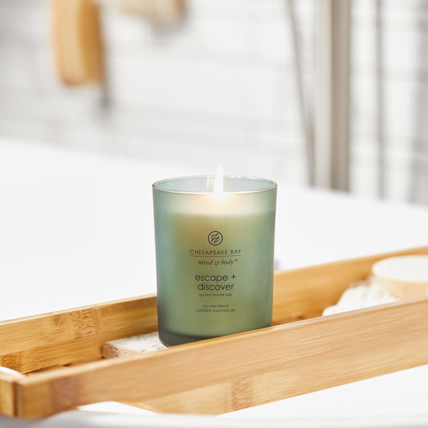 Frosted Glass Escape + Discover Lidded Jar Candle Green 8.8oz - Mind & Body by Chesapeake Bay Candle: Soy Wax, Essential Oils, 44hr Burn
