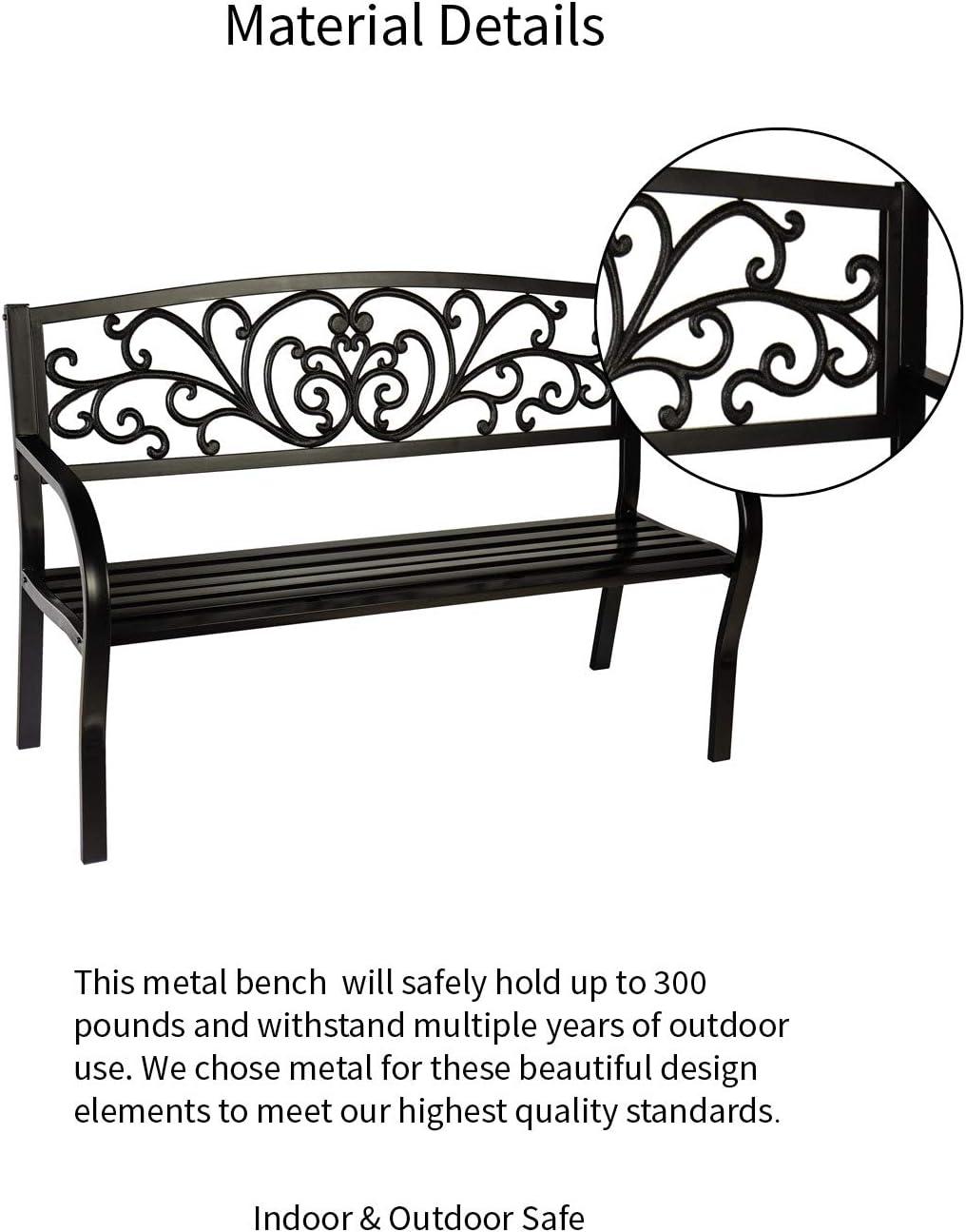 Evergreen Blooming Garden Metal Bench, Black