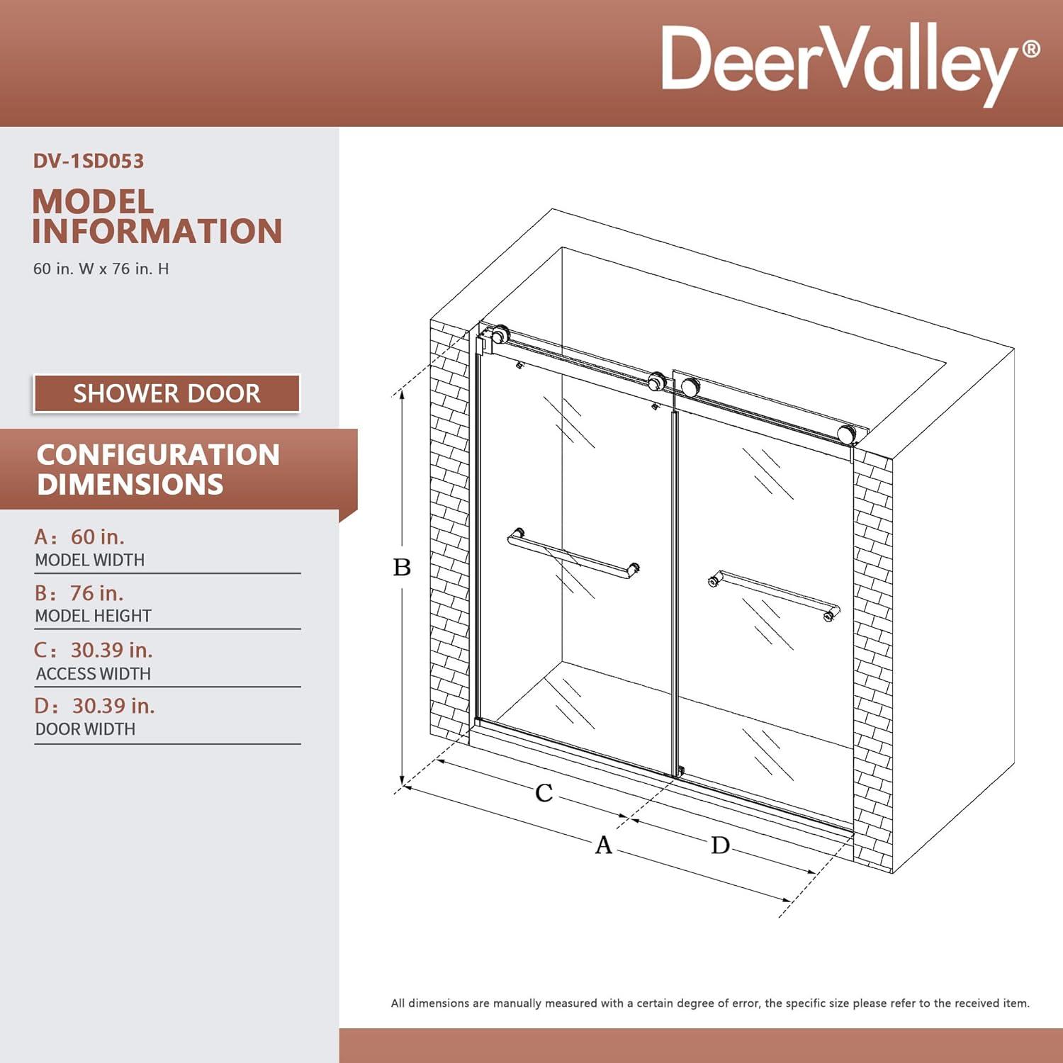 Concord 56" - 60" W x 76" H Double Sliding Frameless Shower Door with 10mm Tempered Glass, Stainless Steel Accessories