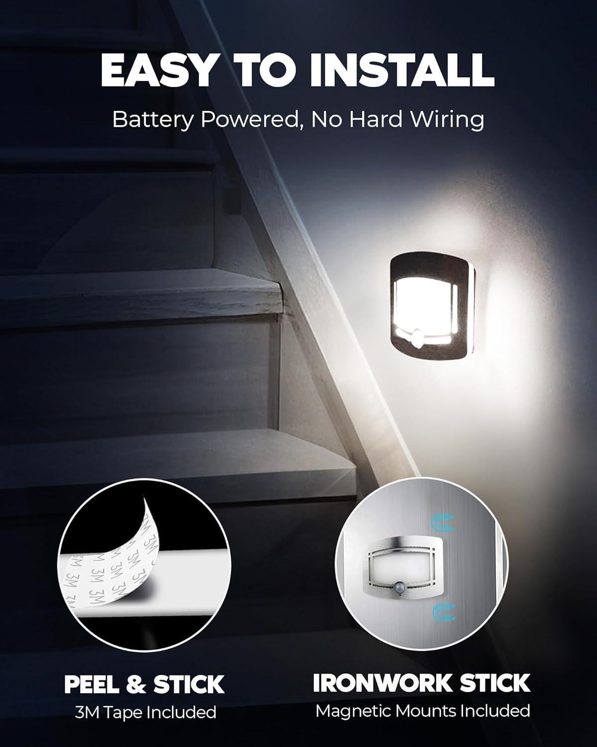 Bell+Howell Night Light 2 Sets Motion Activated Touchless Dimming Control Stick-Anywhere Closet Lights Stair Lights Wall Lights