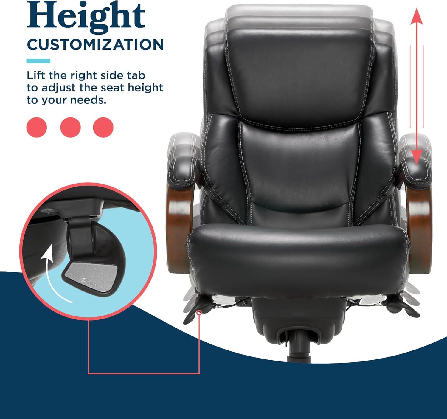 Delano Big & Tall Bonded Leather Executive Office Chair Gray - La-Z-Boy: Ergonomic, Adjustable, Wood Accents