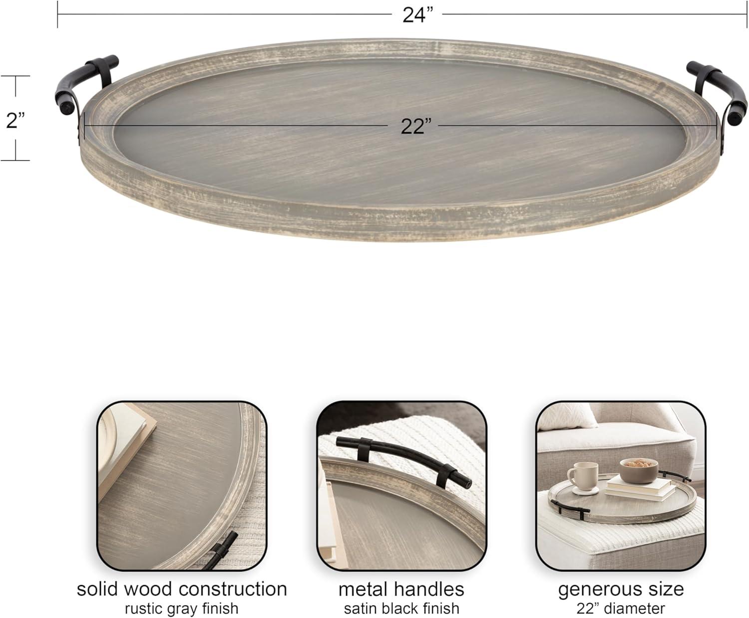 Kate and Laurel Bruillet Farmhouse Wood Round Ottoman Tray, 24 x 22, Rustic Brown, Circle Coffee Table Tray for Living Room Decor or Large Serving Tray