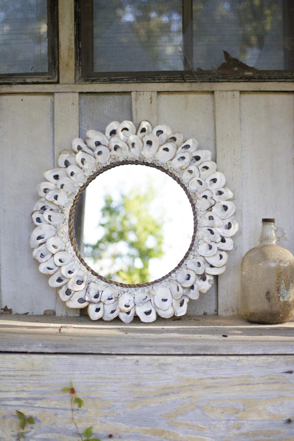 Handmade Coastal Round Oyster Shell Vanity Mirror