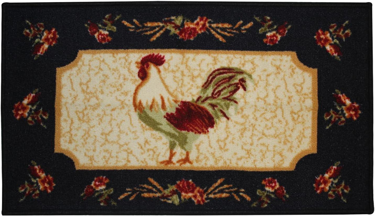 Kashi Home Kitchen Rug, Printed Area Rug, Durable Floor, Door Mat, Farmhouse Non-Slip Carpet Latex Backing Beautiful Design Rooster 3pc Set (2 18x30 D Shape & 1 20x40)