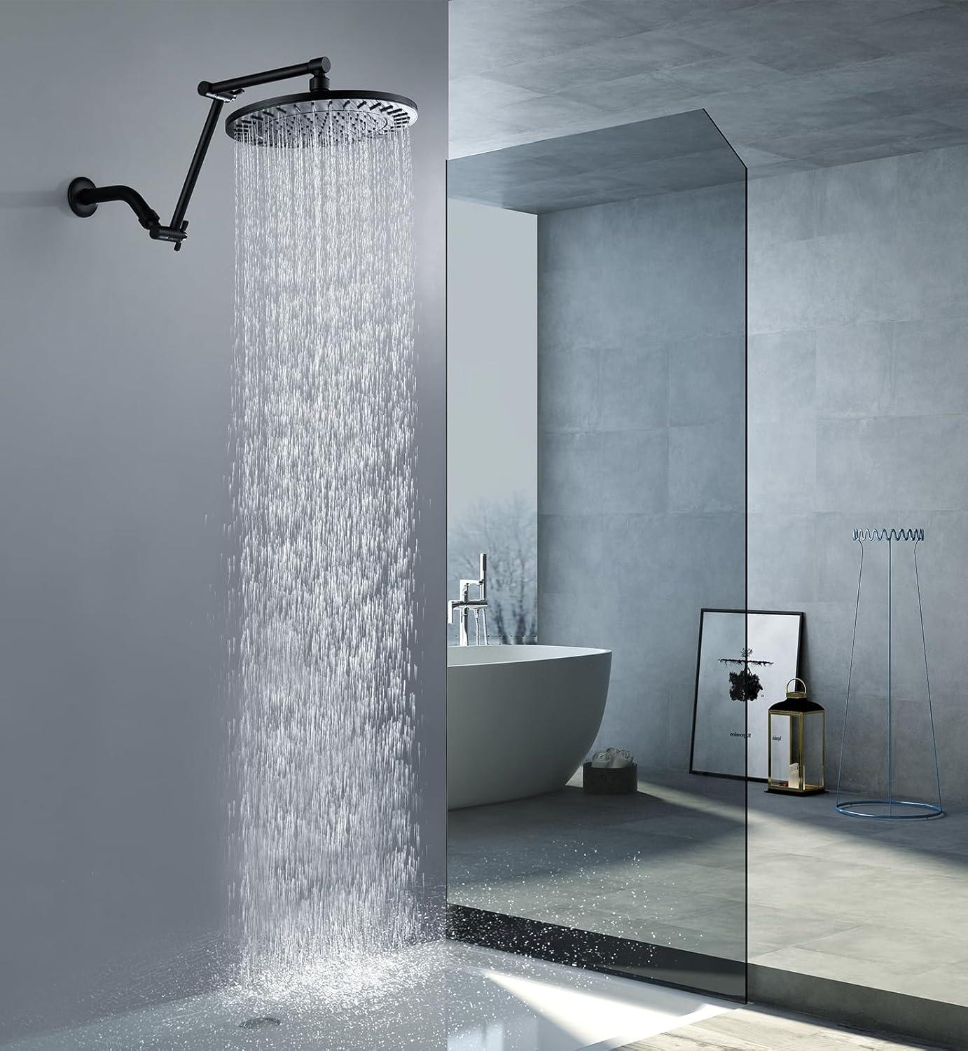 Bright Showers Brass Shower Arm Extender for Rain and Handheld Shower Head, 14 inch Universal Shower Head Extension Arm, Adjustable Height & Angle, Oil-Rubbed Bronze