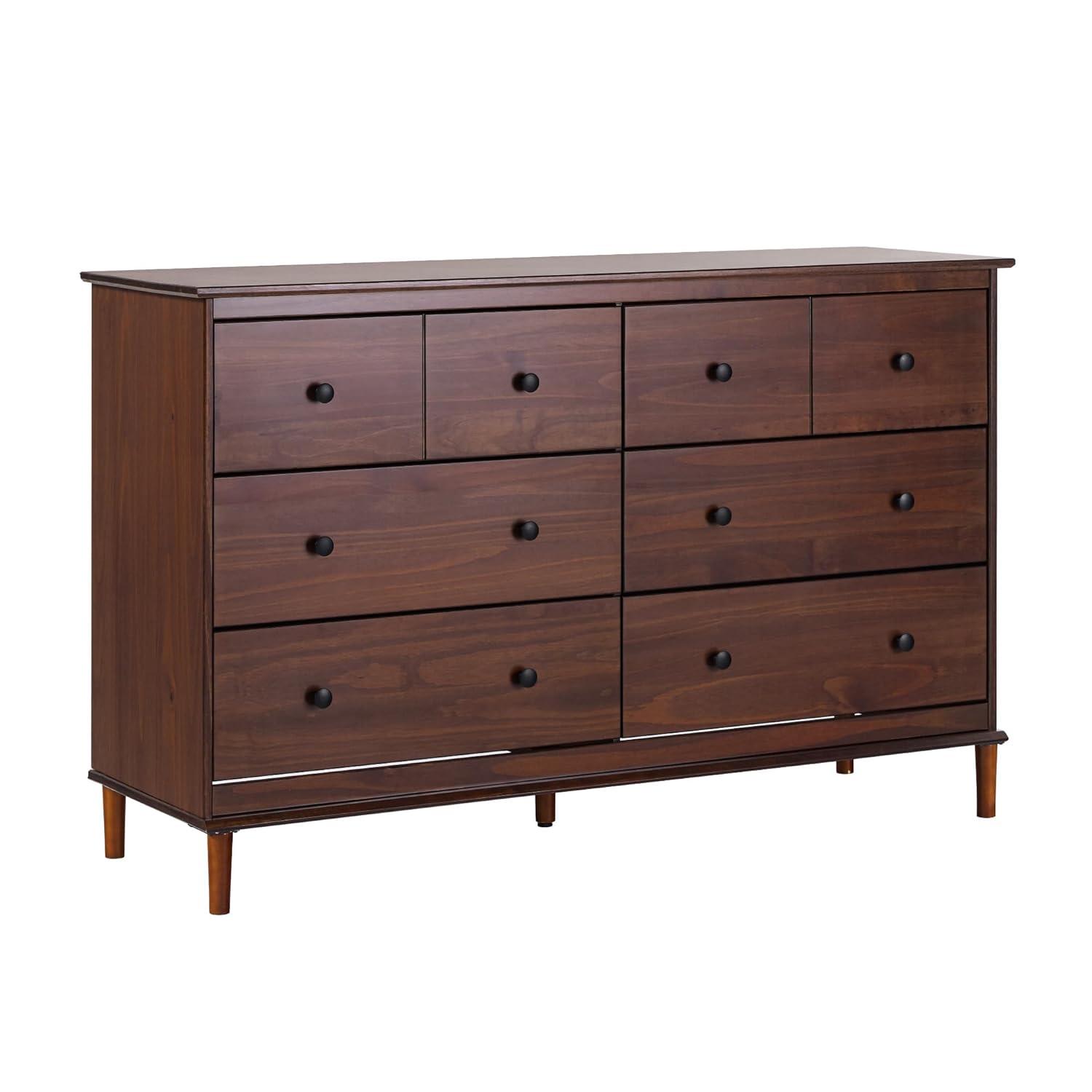 Walker Edison Classic Mid-Century Modern 6-Drawer Solid Wood Dresser, Walnut