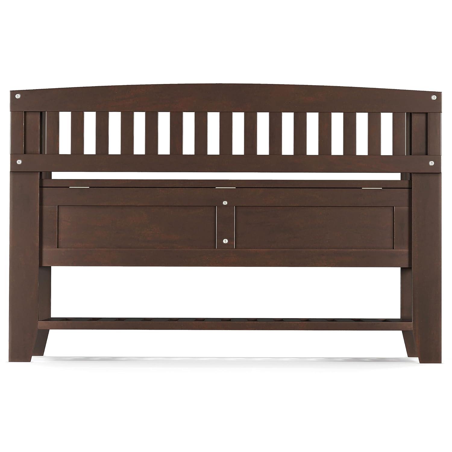 SIMPLIHOME Acadian Entryway Storage Bench - 48 inch Wide Solid Wood Hallway Seat with Shelf in Brunette Brown, Transitional Bench for Entryway or Living Room with Open Storage and Slatted Bottom