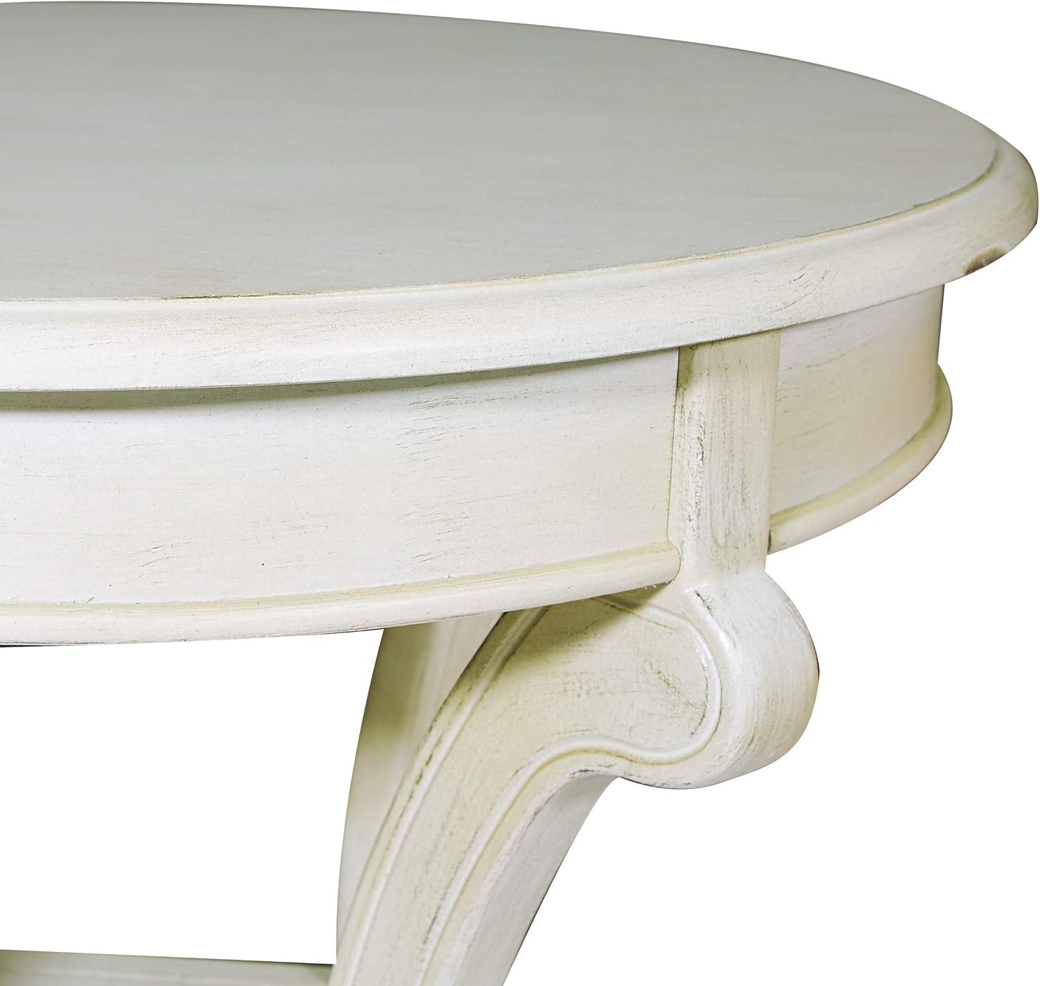 Vermont Accent Table Antique Beige - OSP Home Furnishings: Round Pedestal, Mid-Century Modern Design