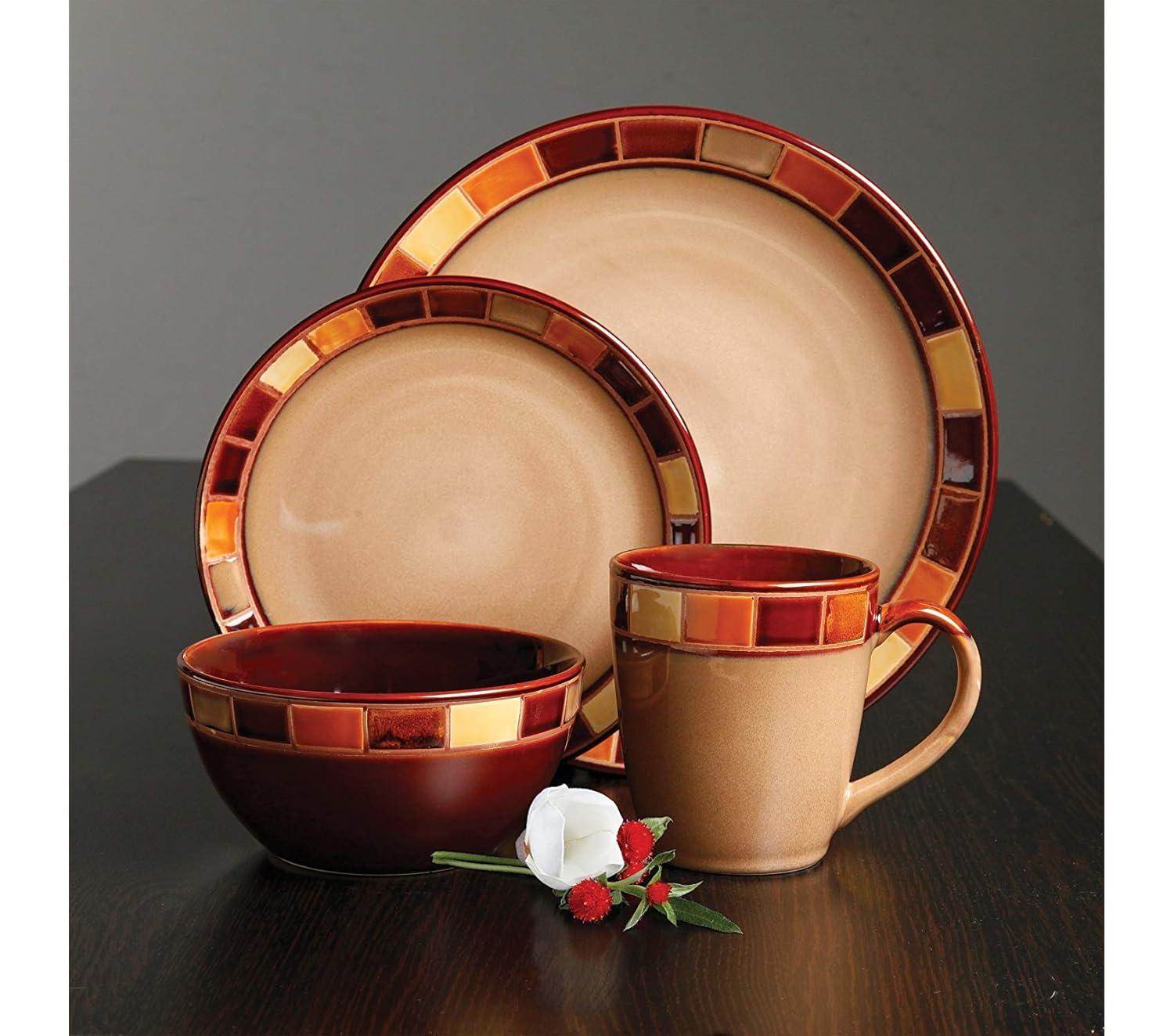 Gibson Elite Casa Estebana 16 Piece Dinnerware Plates, Bowls, & Mugs Set, Cream