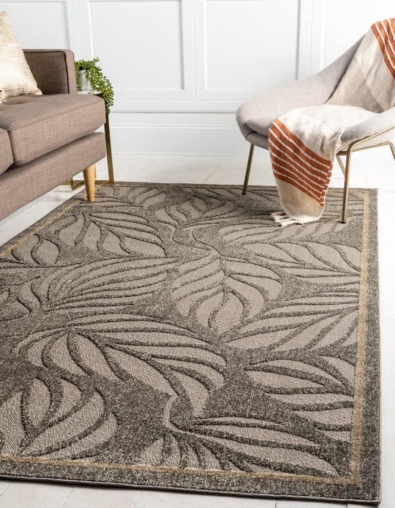 Unique Loom 6' 1 x 9' 0 Gray Outdoor Botanical Augusta Area Rug