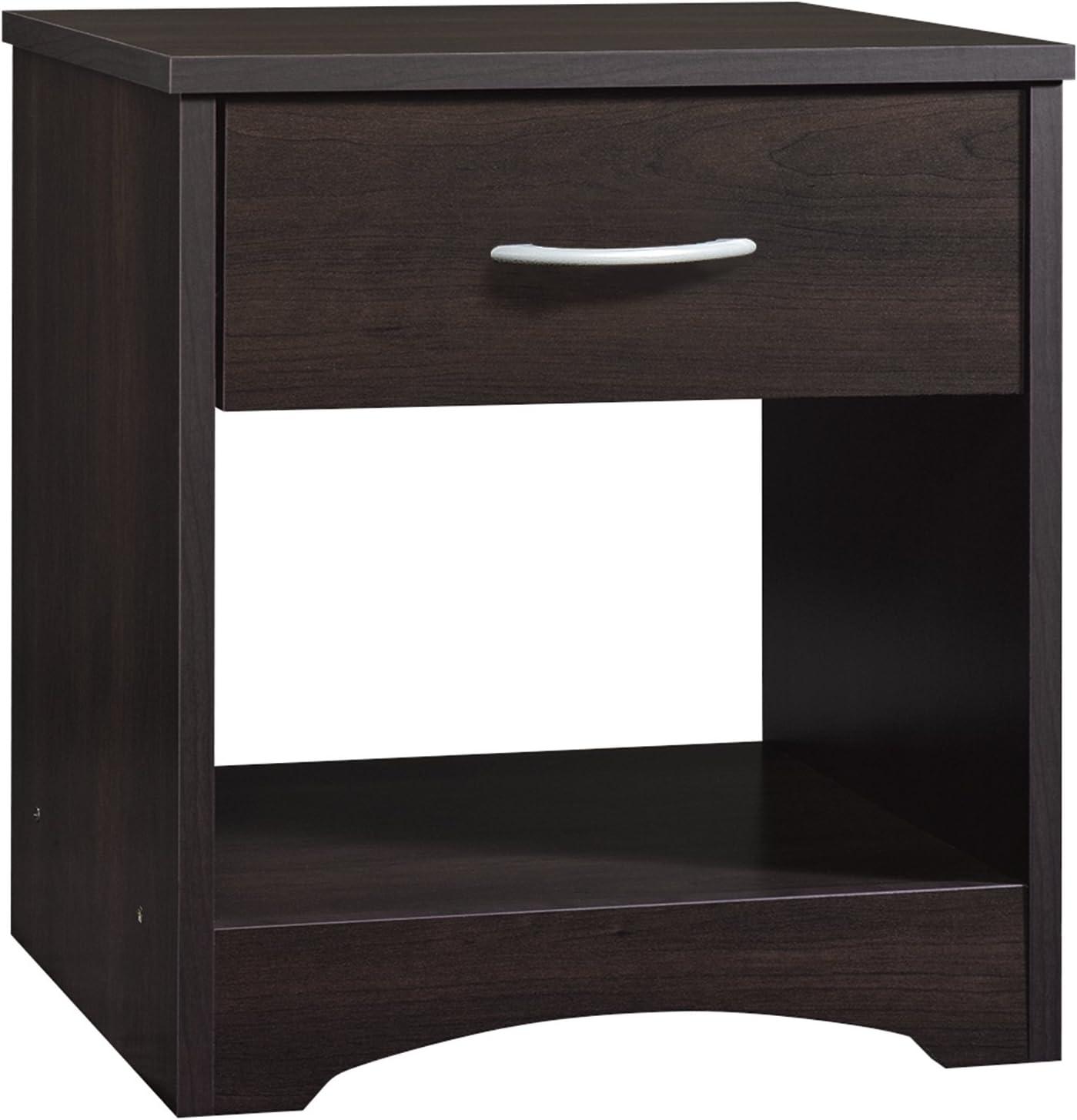 Cinnamon Cherry Finish Nightstand with Drawer and Open Shelf