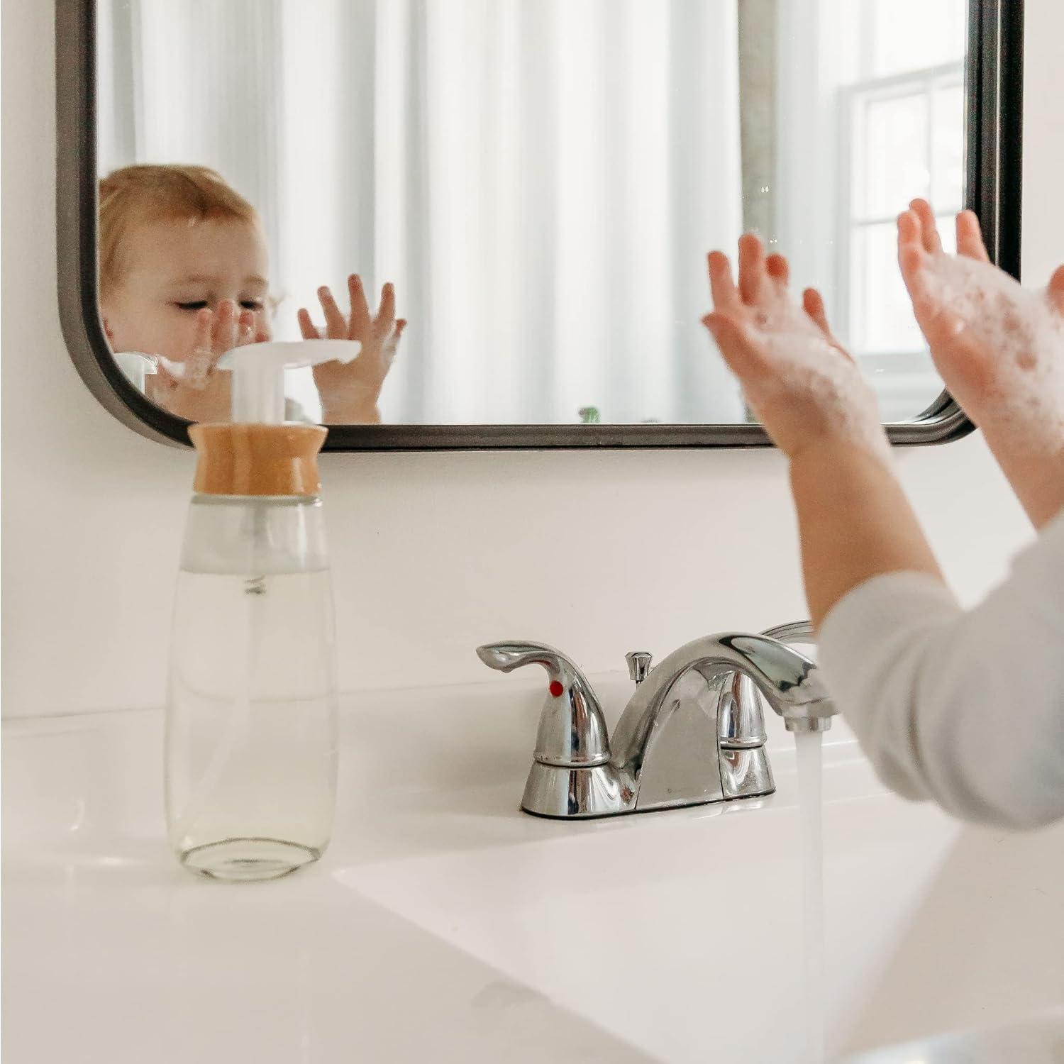 Clear Glass Foaming Soap Dispenser with Bamboo Lid