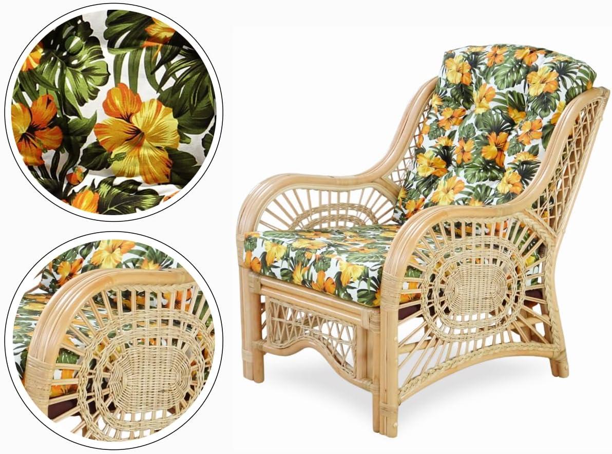 Bay Isle Home™ Malibu Lounge Set Of 4: 2 Natural Rattan Wicker Chairs, Loveseat And Coffee Table W/Glass Handmade, Natural Color