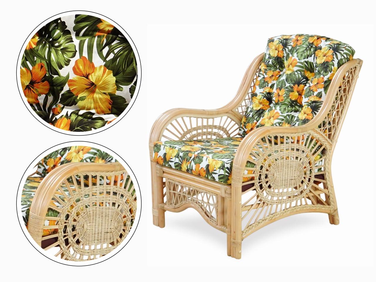 Bay Isle Home™ Malibu Lounge Set Of 4: 2 Natural Rattan Wicker Chairs, Loveseat And Coffee Table W/Glass Handmade, Natural Color