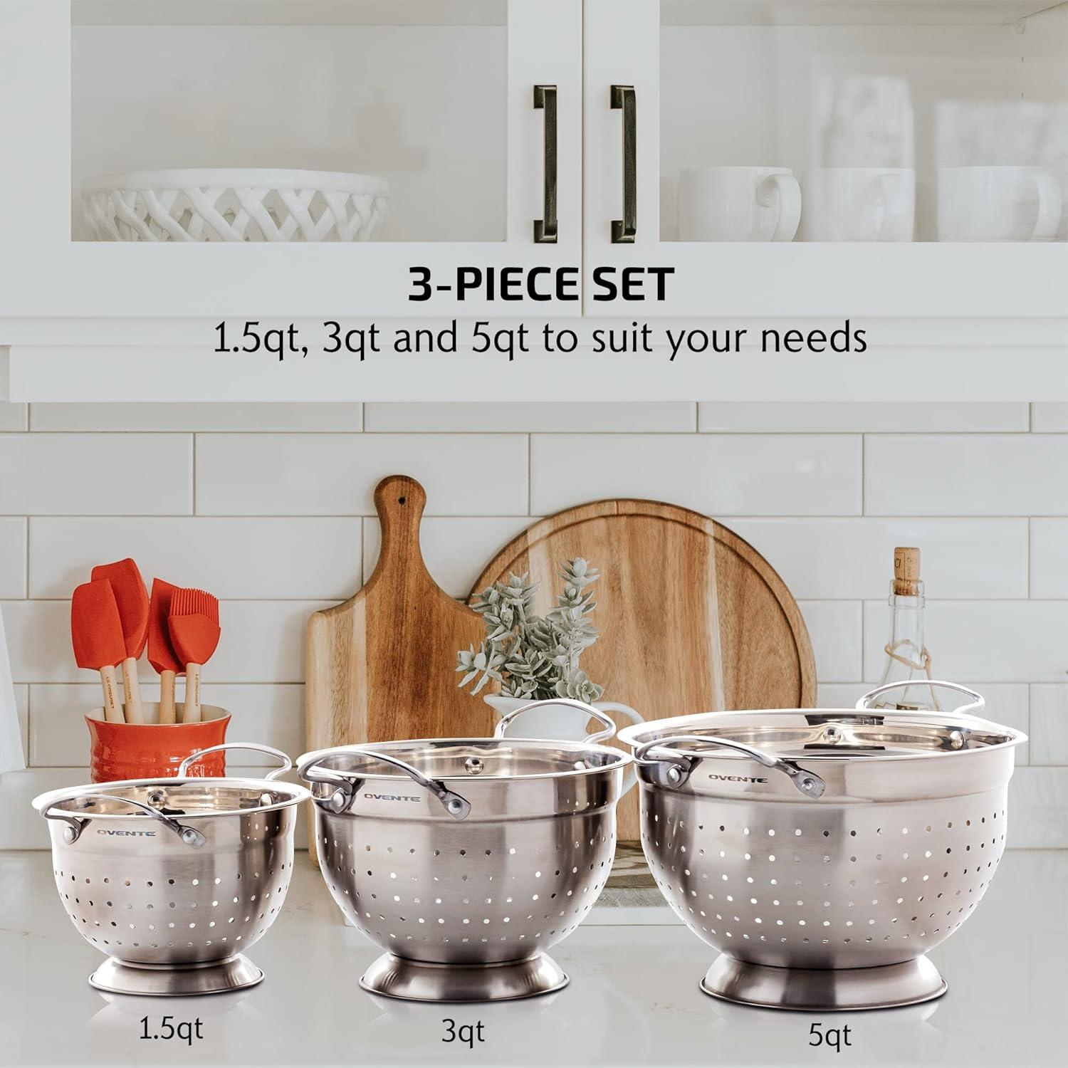 Premium Stainless Steel Colander Set with Handles, 3-Piece