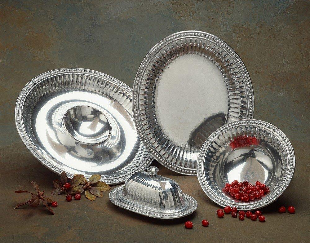 Wilton Armetale Wilton Armetale Flutes and Pearls Oval Serving Tray, 15.5-Inch-by-17.75-Inch
