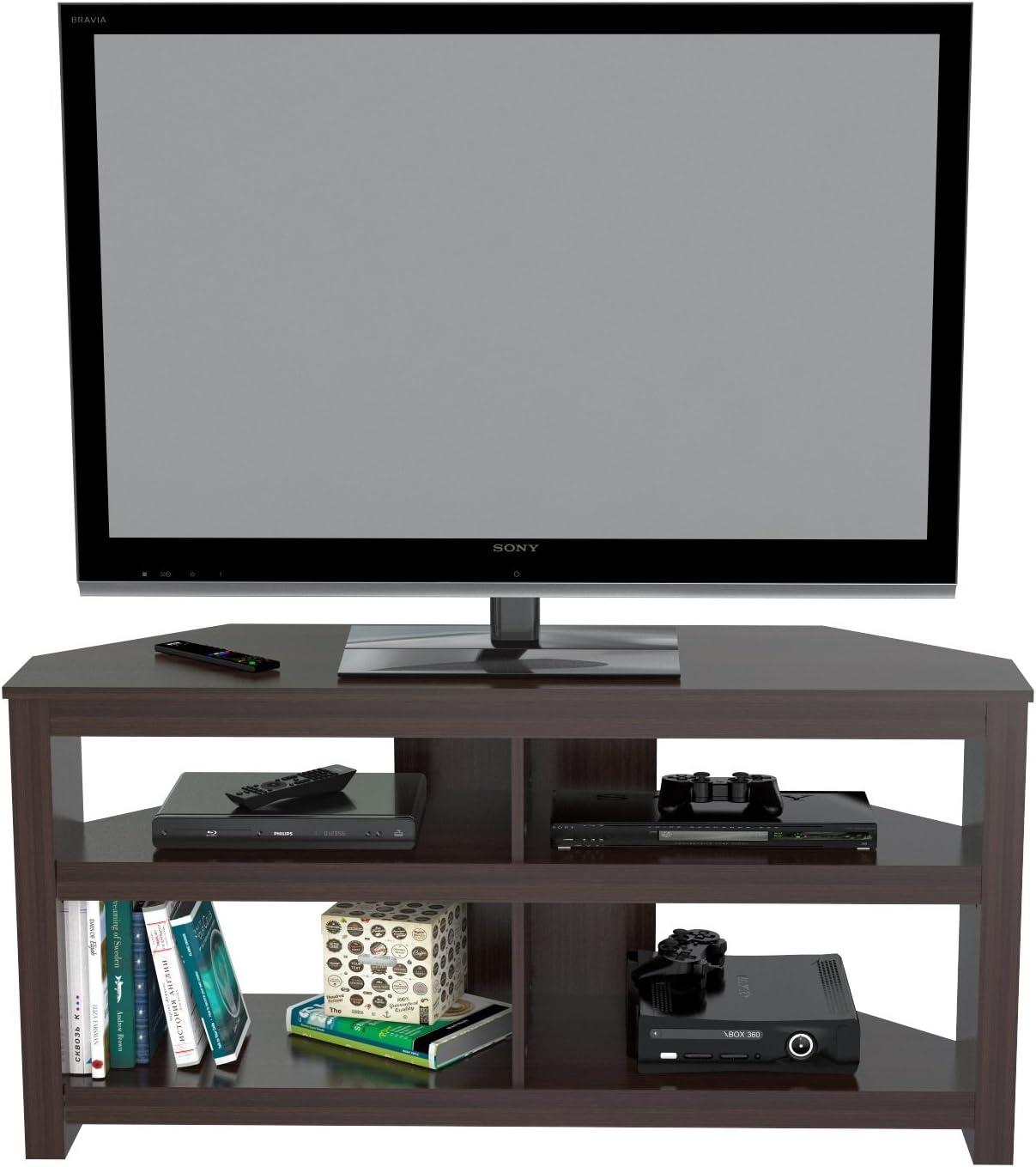 Espresso Melamine Corner TV Stand with Cabinet for 60" TVs