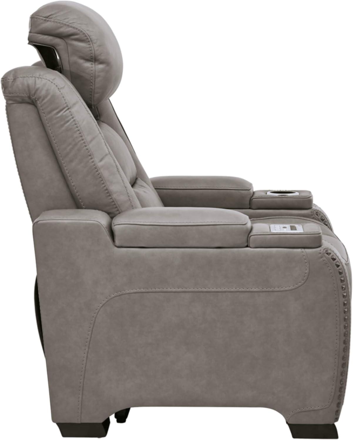 Signature Design by Ashley The Man-Den Leather Power Recliner in Gray