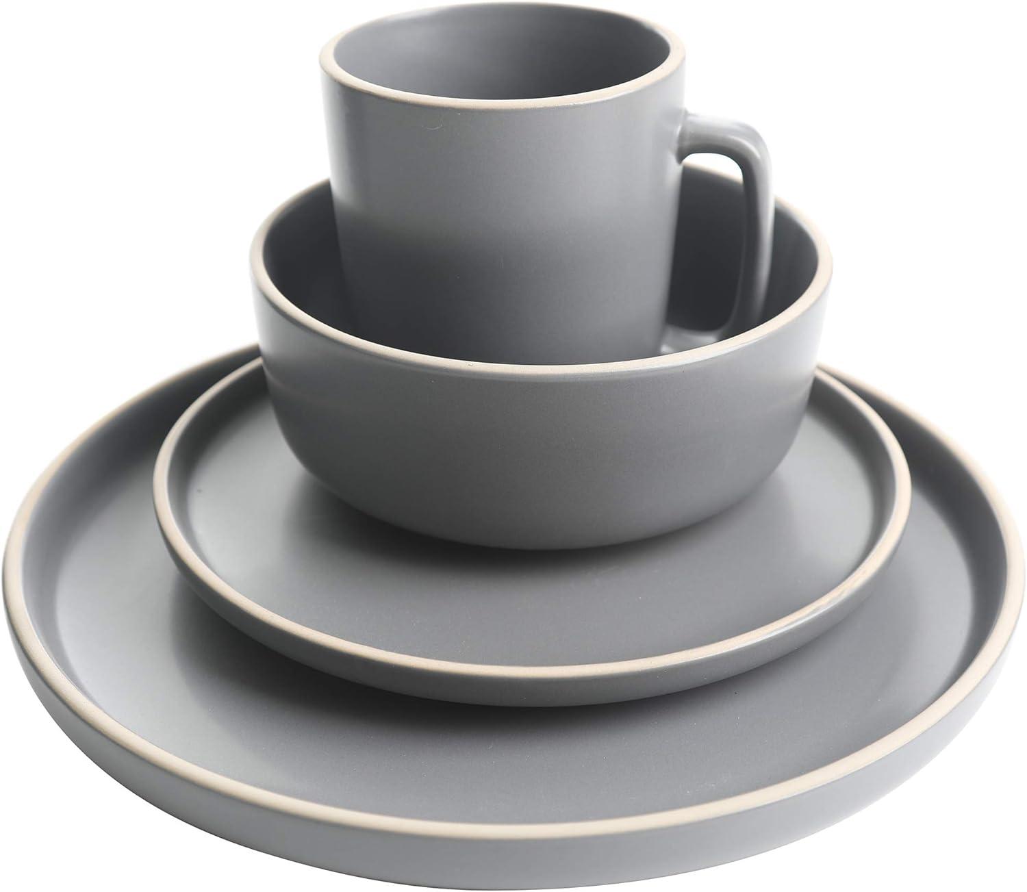 Gibson Home Zuma 16-Piece Round Matte Stoneware Dinnerware Set Gray
