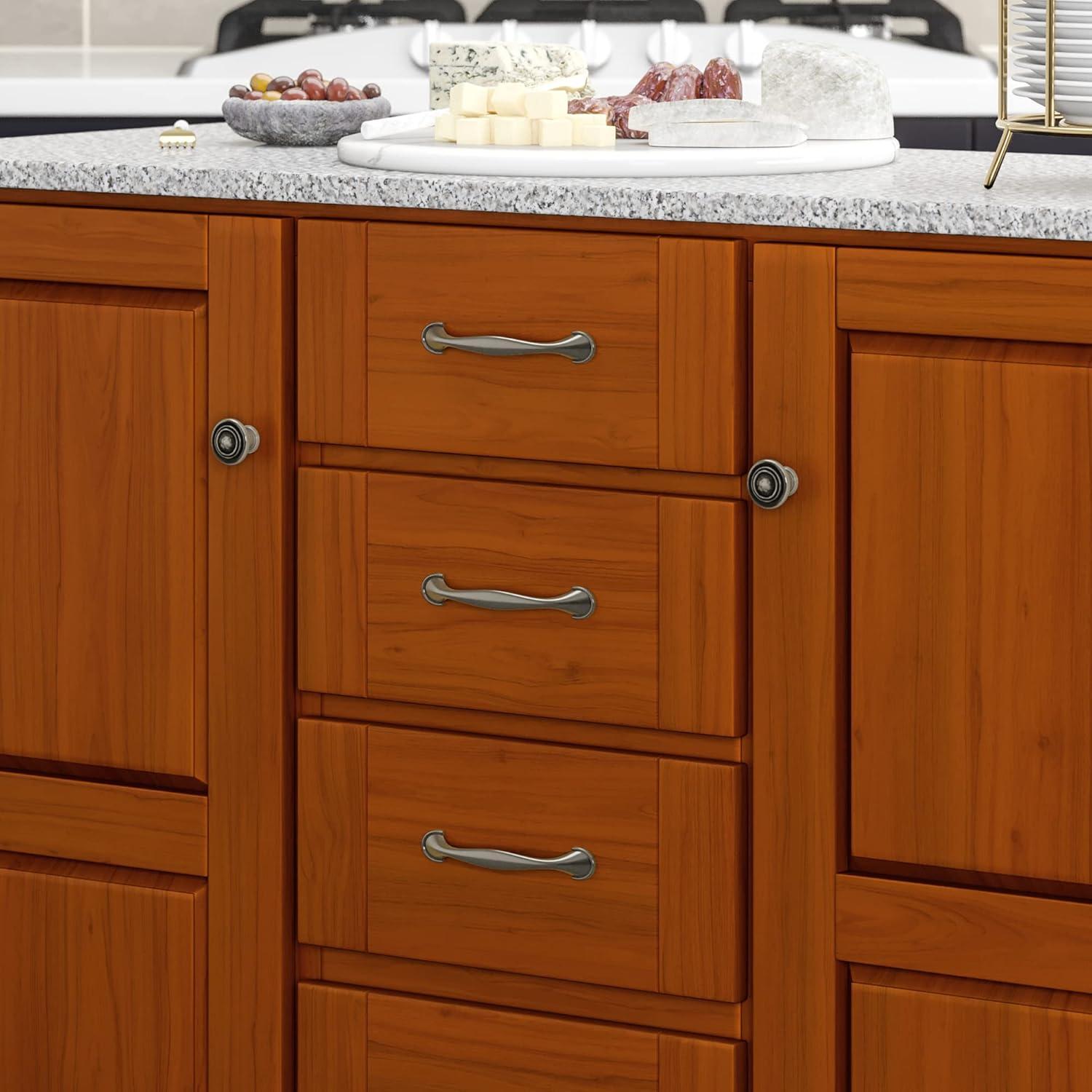 Warm Oak Kitchen Cart with Granite Top and Storage