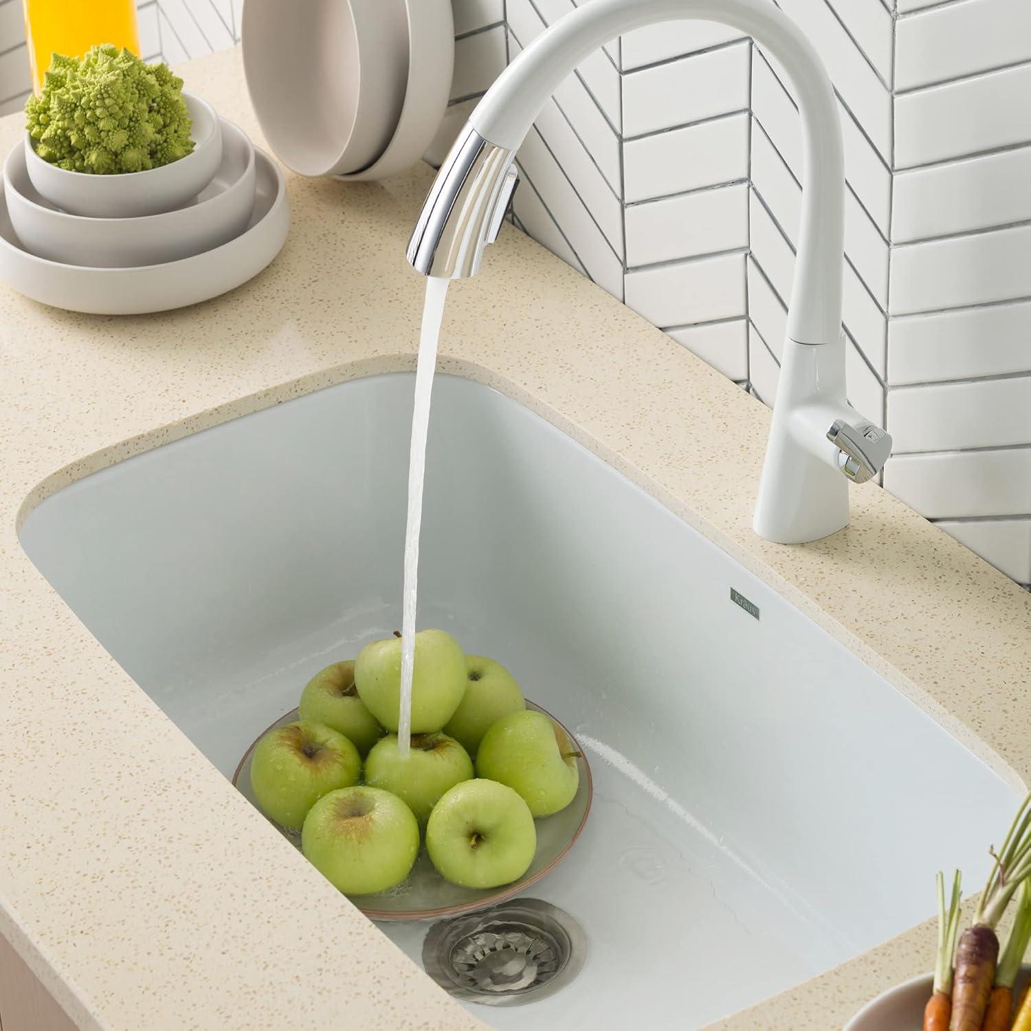 KRAUS Pintura™ 31 1/2-inch L 16 Gauge Undermount Single Bowl Enameled Steel Kitchen Sink in White