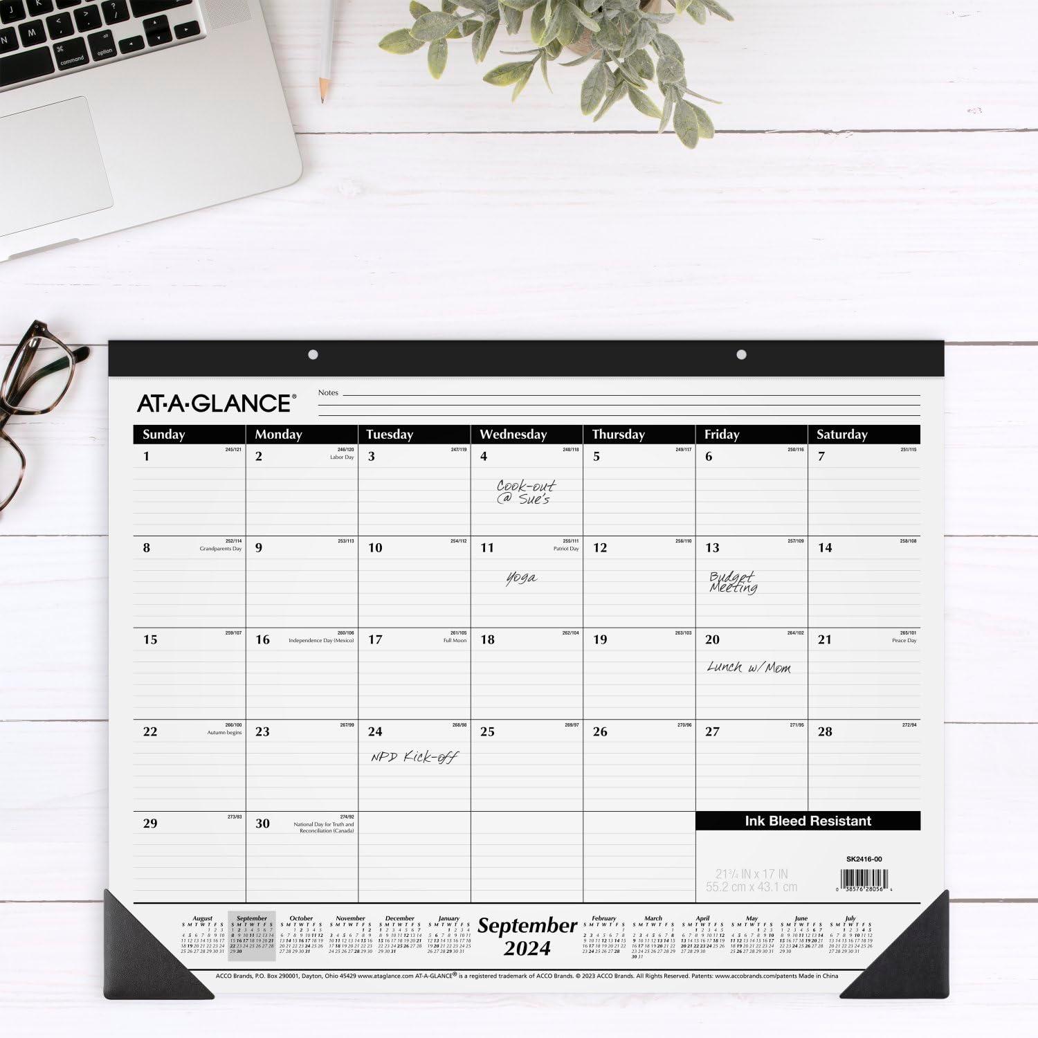 AT-A-GLANCE Academic 2024-2025 Monthly Desk Pad Calendar Standard 21 34 x 17 -