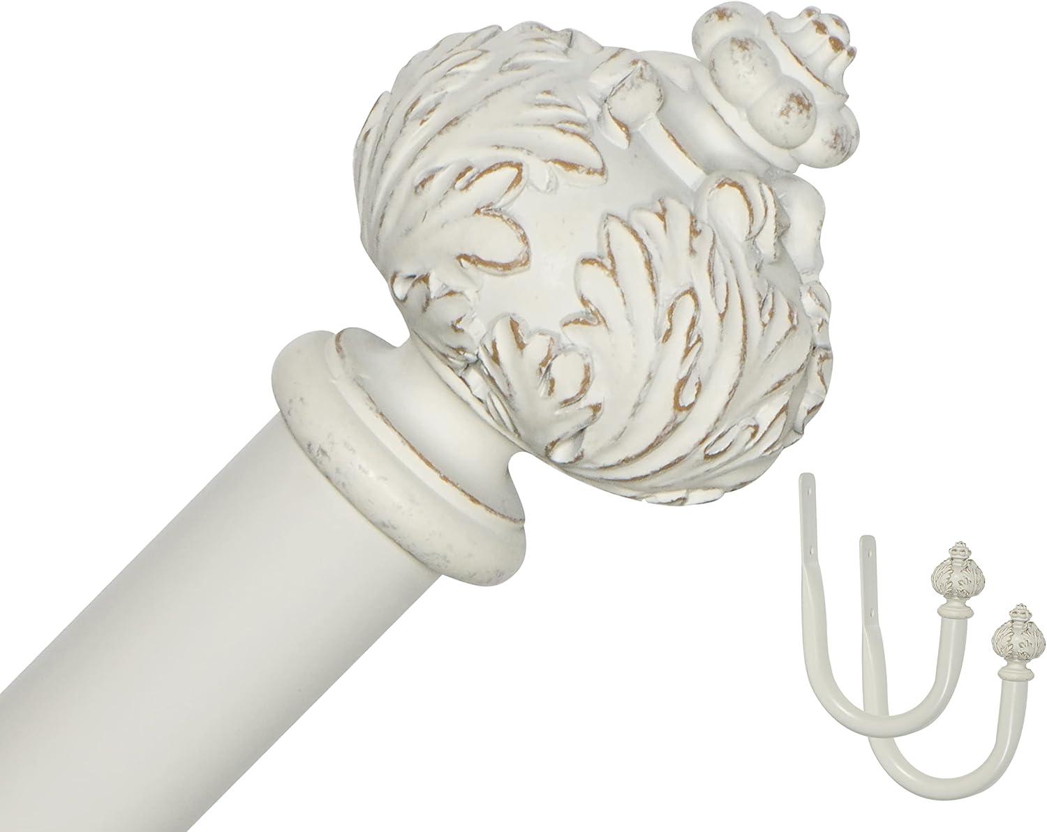 Weathered White 48''-84'' Resin Double Curtain Rod with Finials and Holdbacks