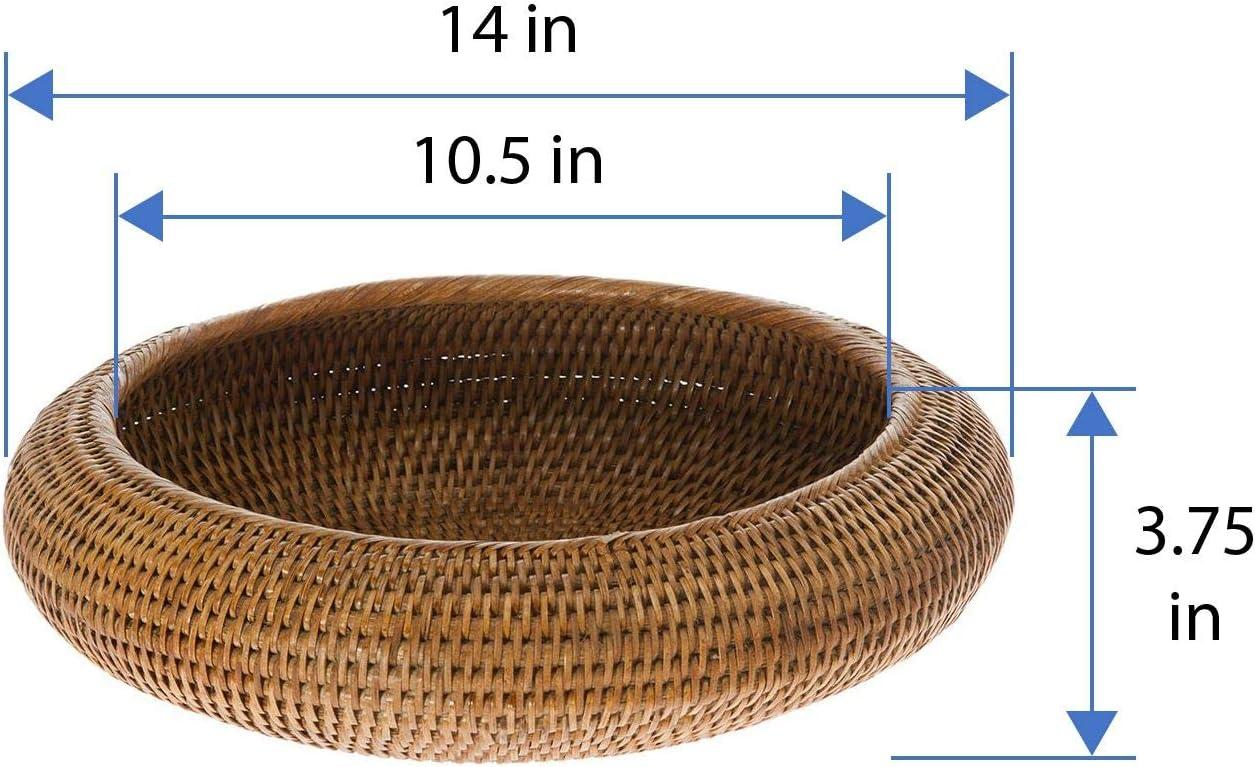 Kouboo La Jolla Rattan Fruit Bowl, Handmade Rattan Round Bowl for Fruit Serving, Decorative Kitchen Counter Bowls, Honey Brown